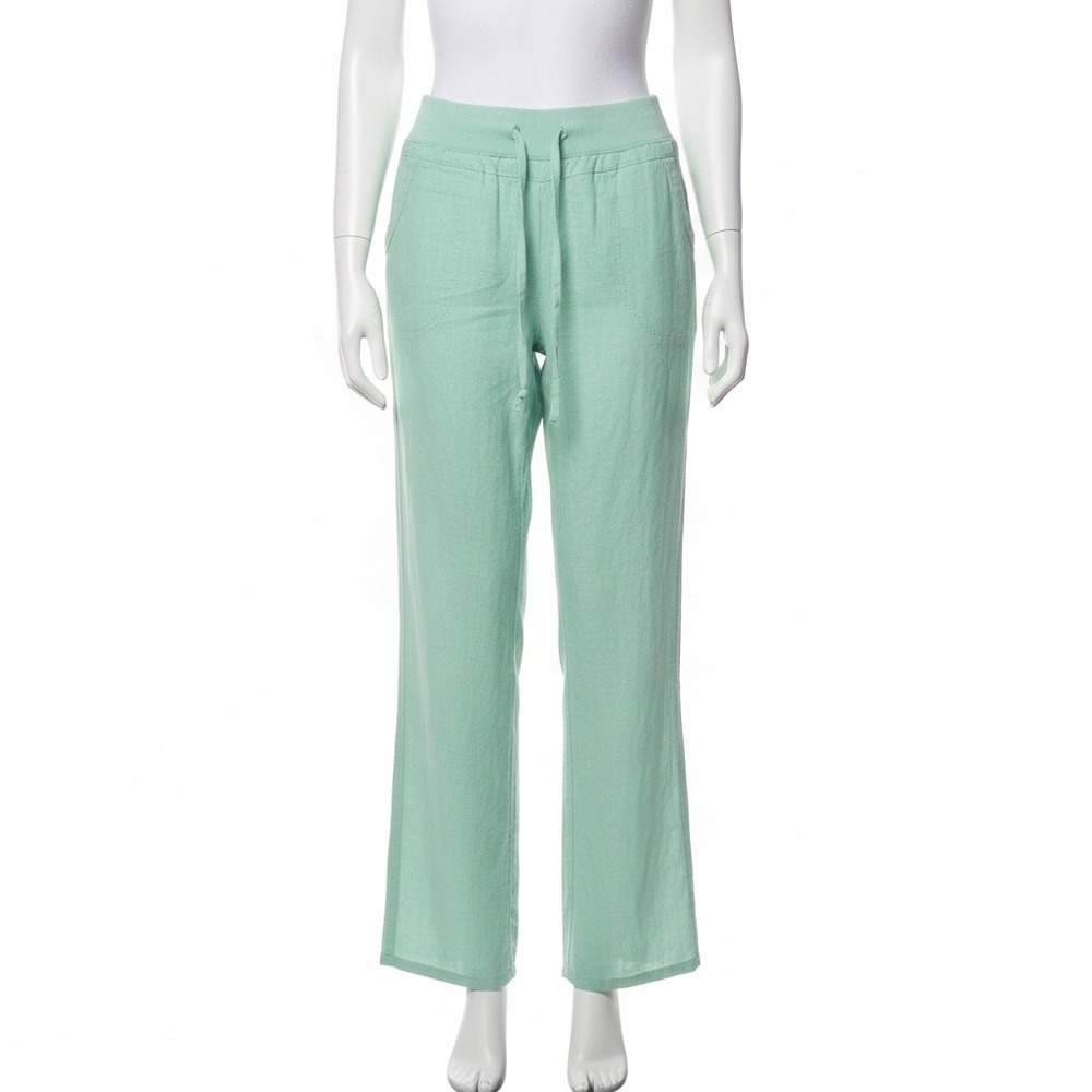 Nana USA Mint Green Drawstring Linen Blend Wide Leg Pants Coastal Grandma Medium